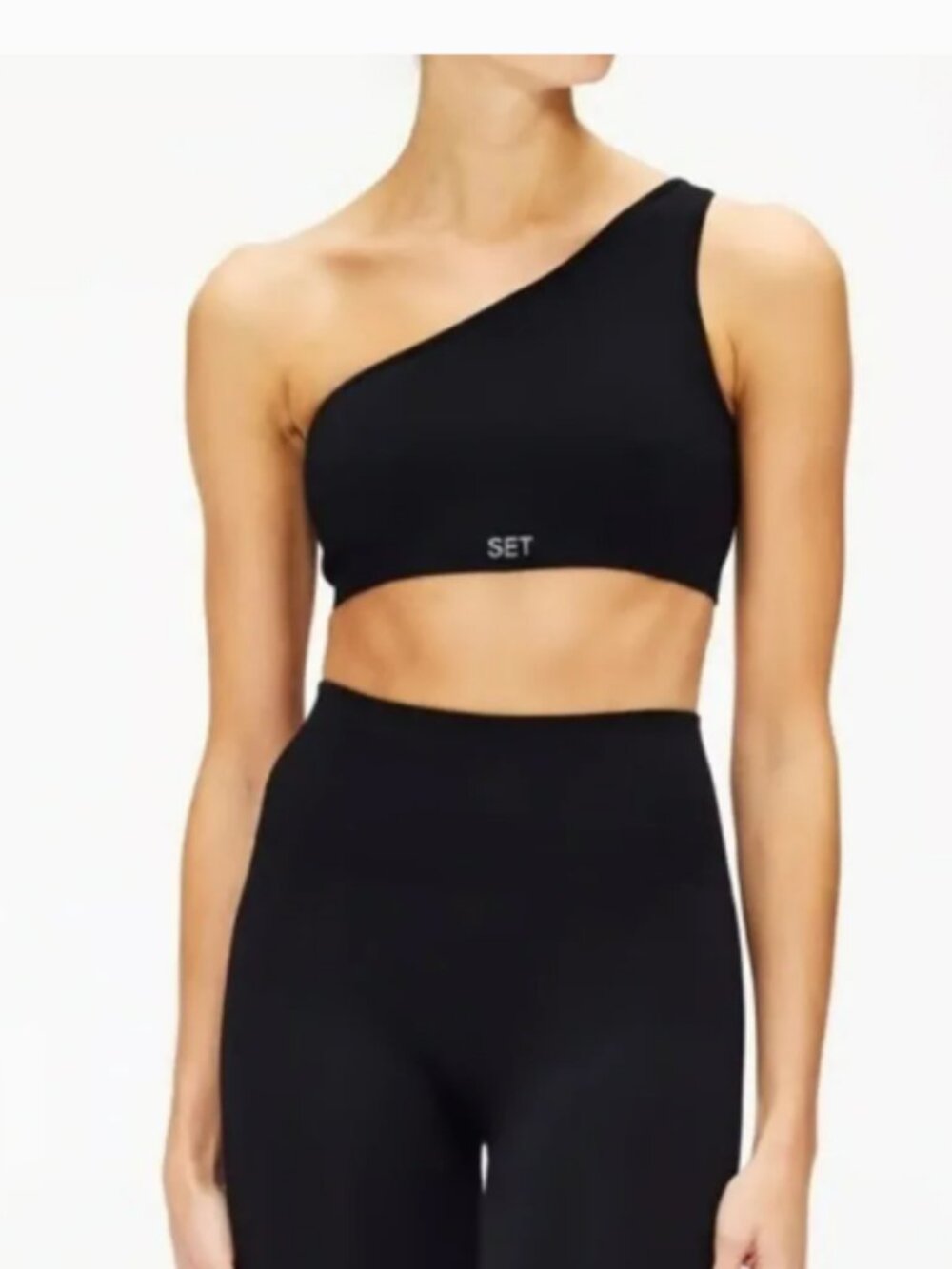 SET Active SCULPTFLEX RIBBED ONE SHOULDER BRA Black Size XL